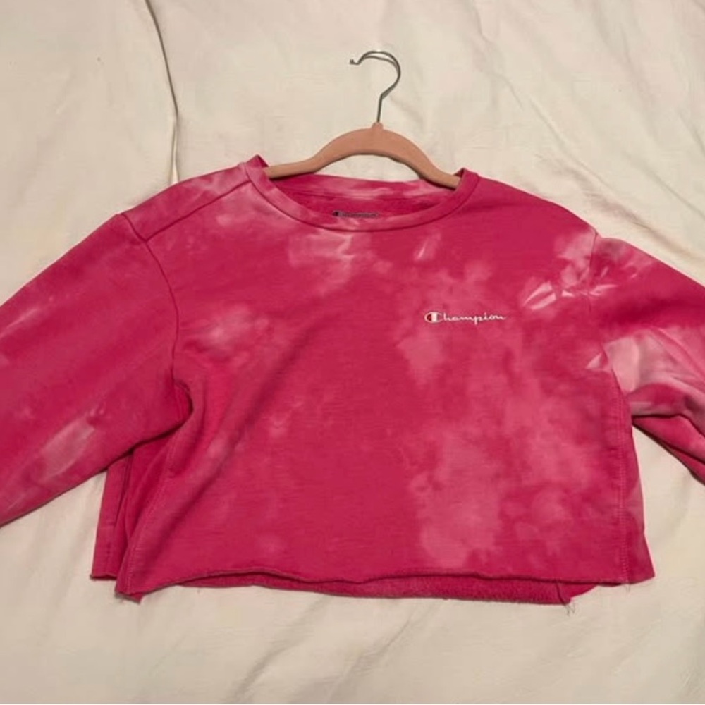 Champion Pink Tie-Dye Cropped Sweatshirt